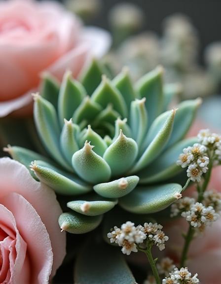 Close up of a sustainable desert-themed bouquet detail